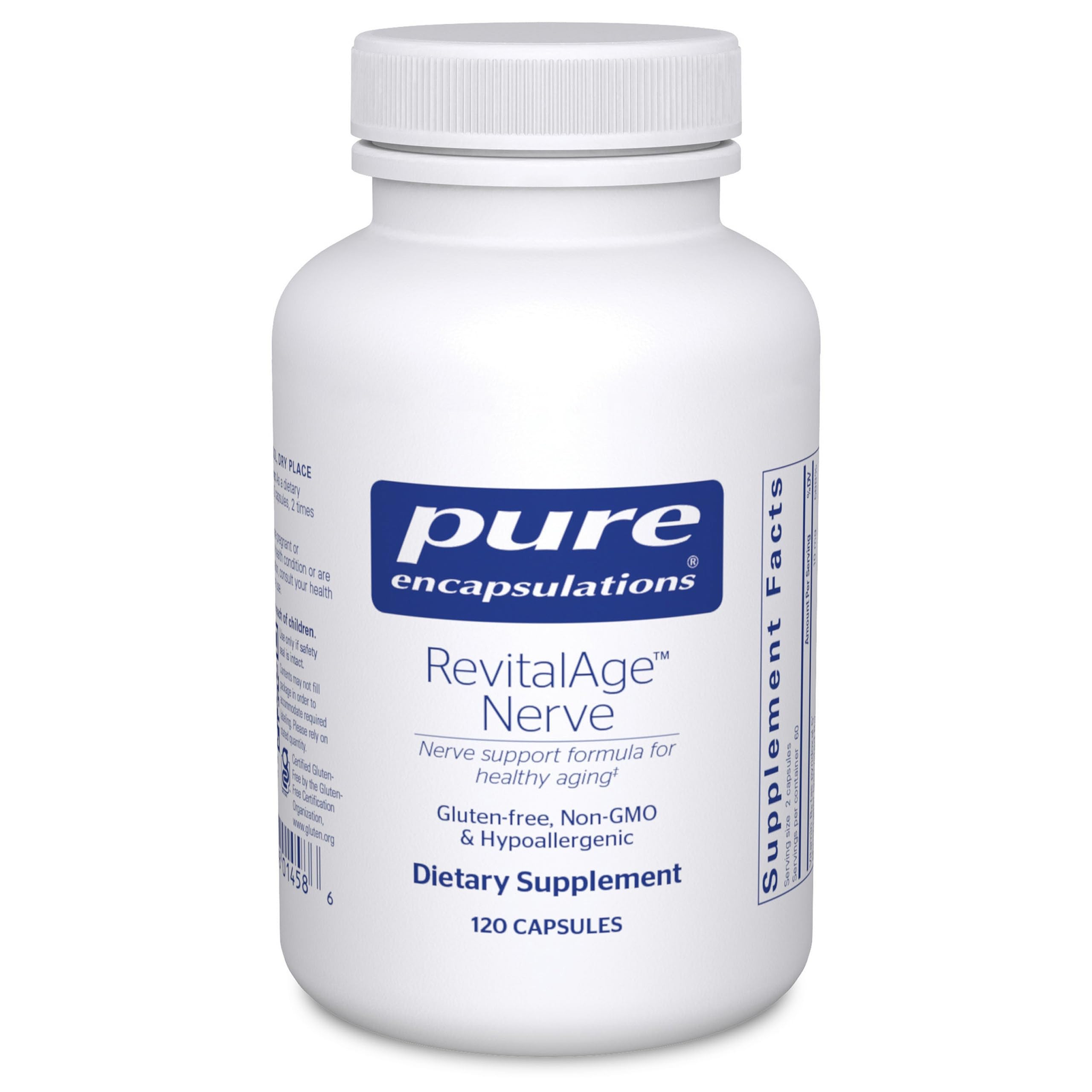 Pure Encapsulations Revita-Age Nerve bottle with capsules supports healthy nerve function.
