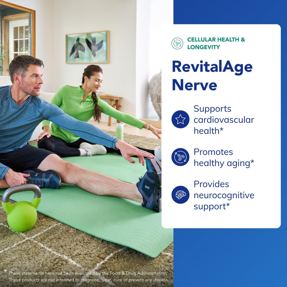 Revita-Age Nerve packaging box highlighting allergen-free formulation.
