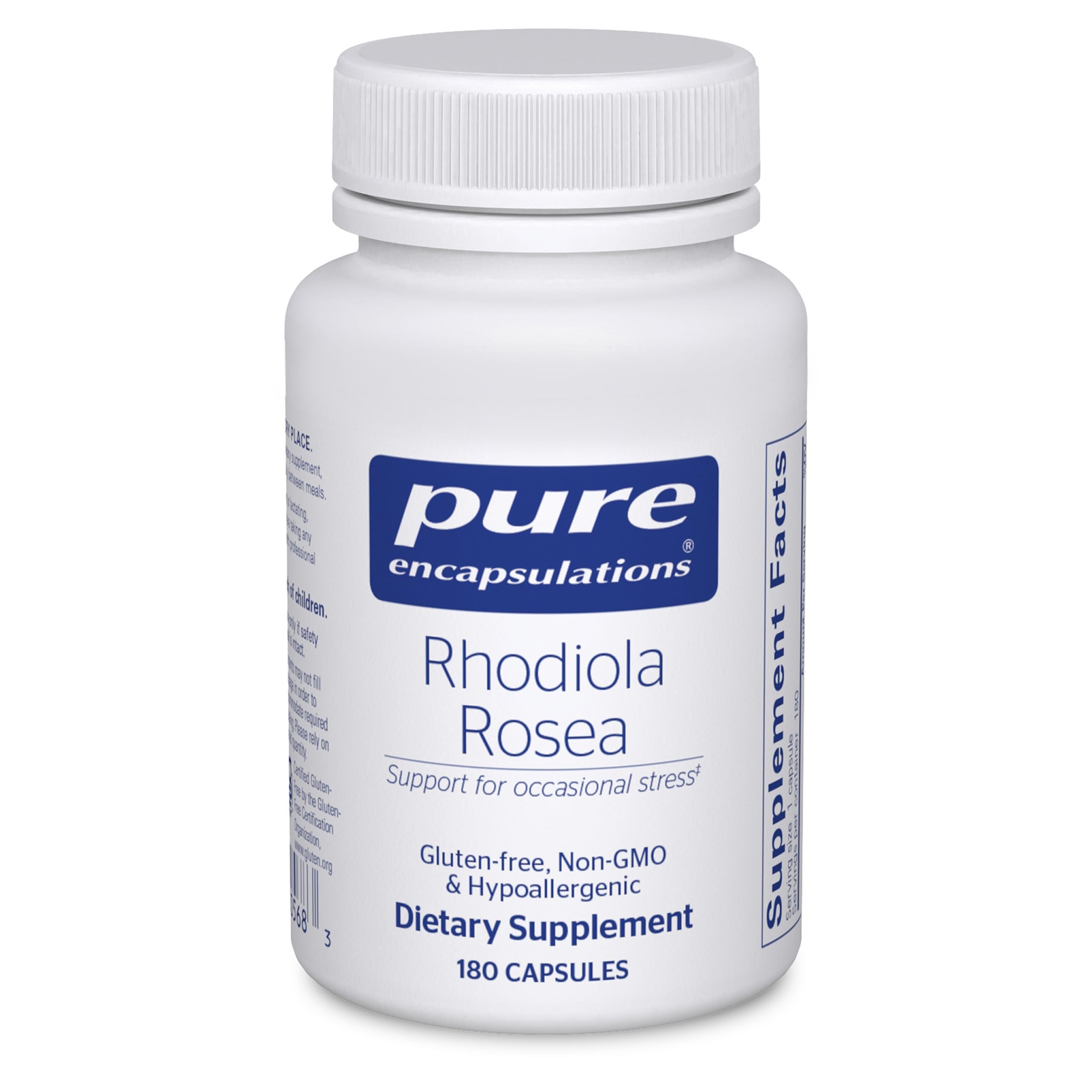 Pure Encapsulations Rhodiola Rosea bottle promotes occasional stress support and endurance