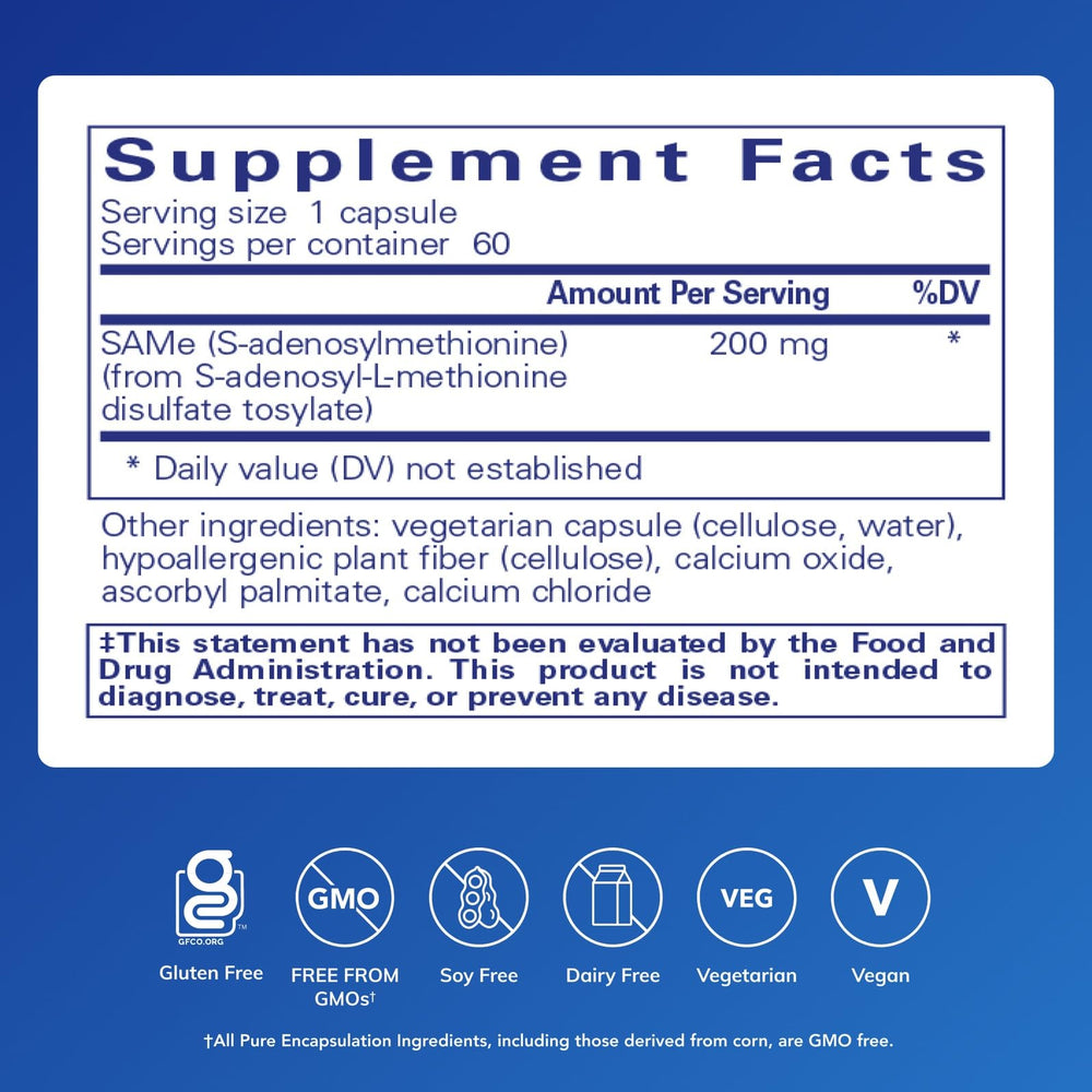 Pure Encapsulations SAMe capsule on table ready for daily wellness