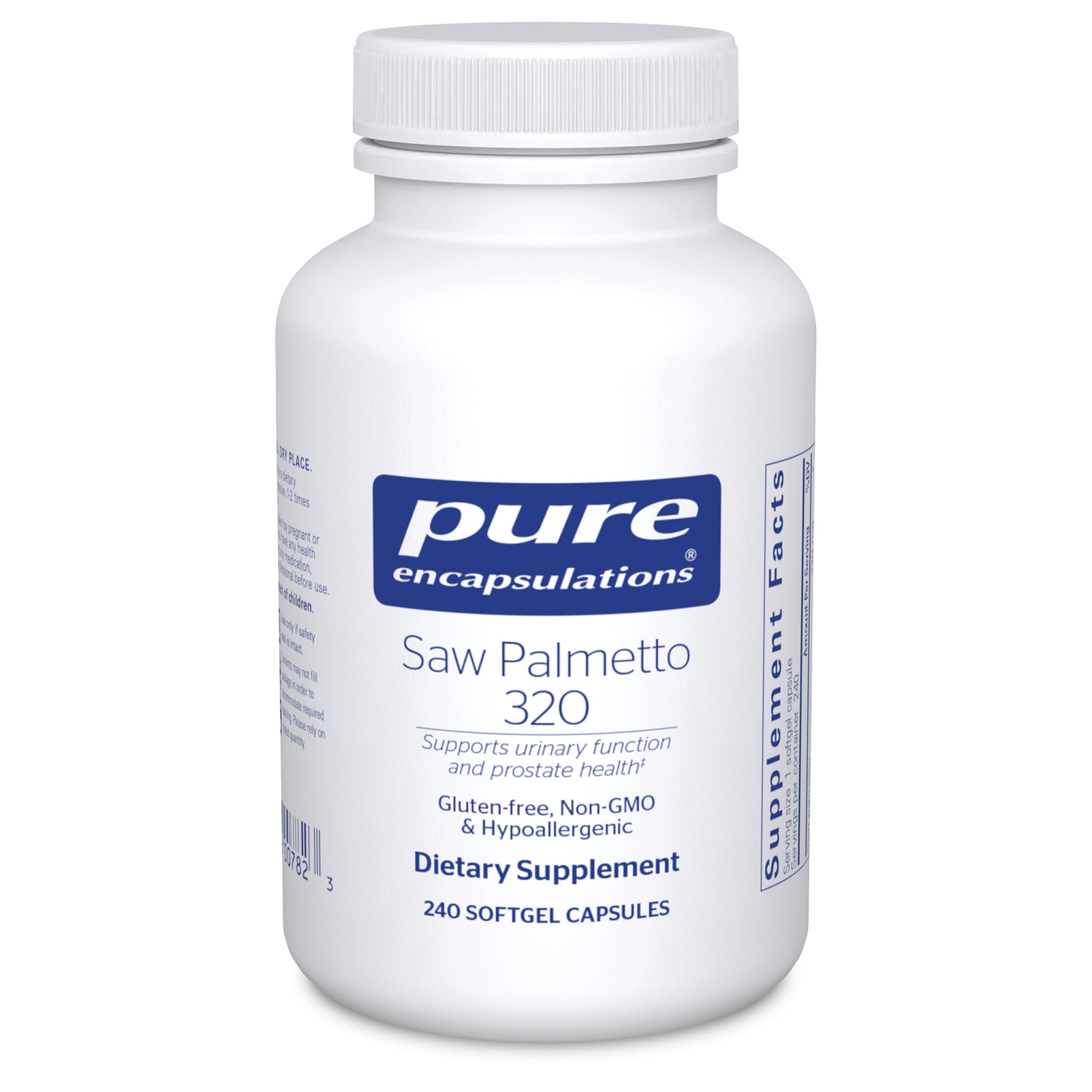 Pure Encapsulations Saw Palmetto 320 bottle on display promoting urinary support