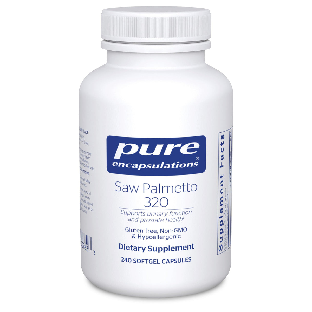 Pure Encapsulations Saw Palmetto 320 bottle on display promoting urinary support
