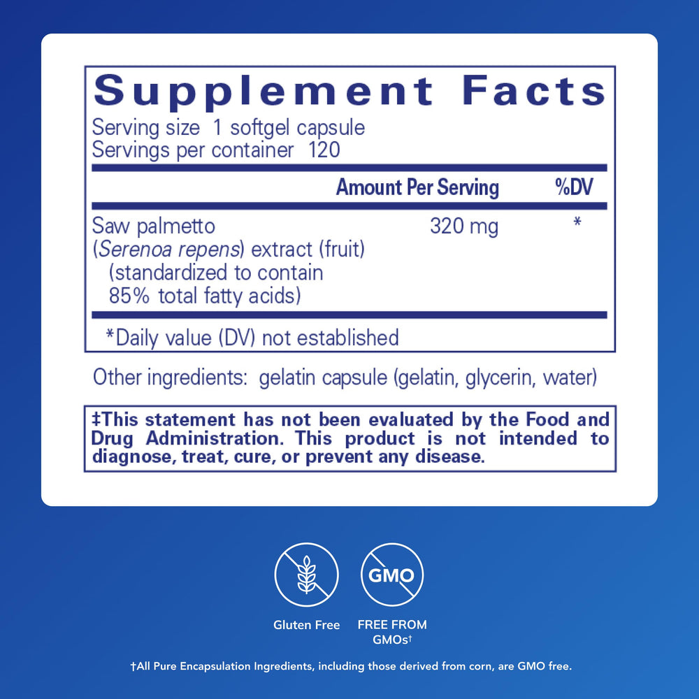 Pure Encapsulations Saw Palmetto 320 softgels for daily urinary wellness