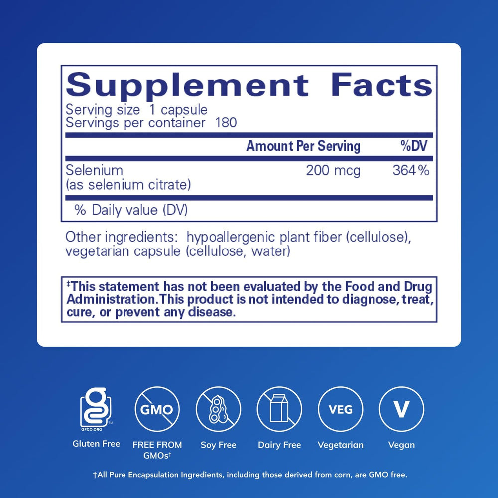 Pure Encapsulations Selenium Citrate capsules are easy to swallow for daily use.