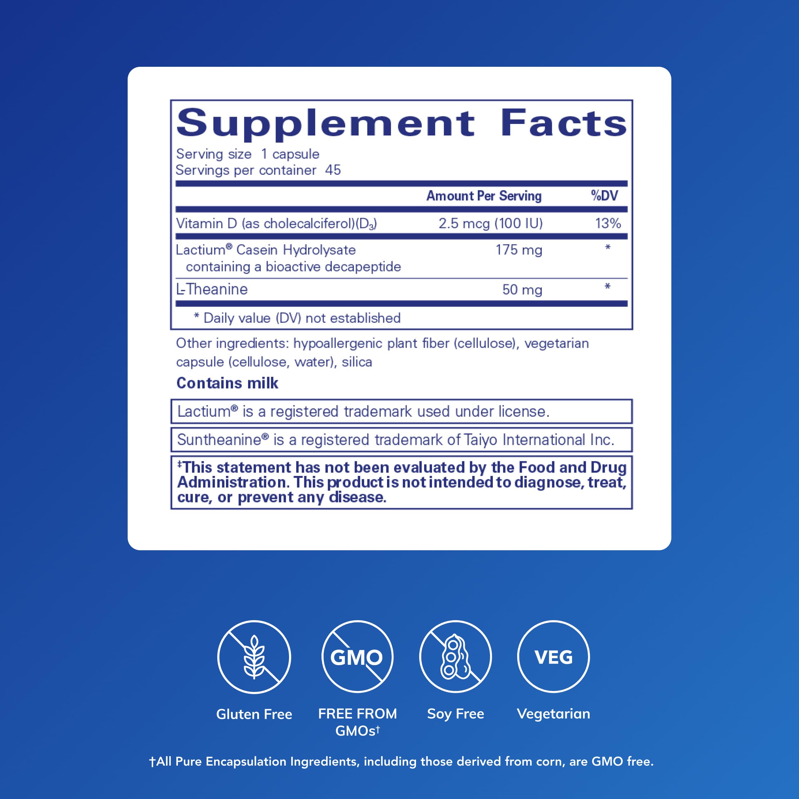 Pure Encapsulations Sereniten Plus bottle label shows allergen-free formulation.
