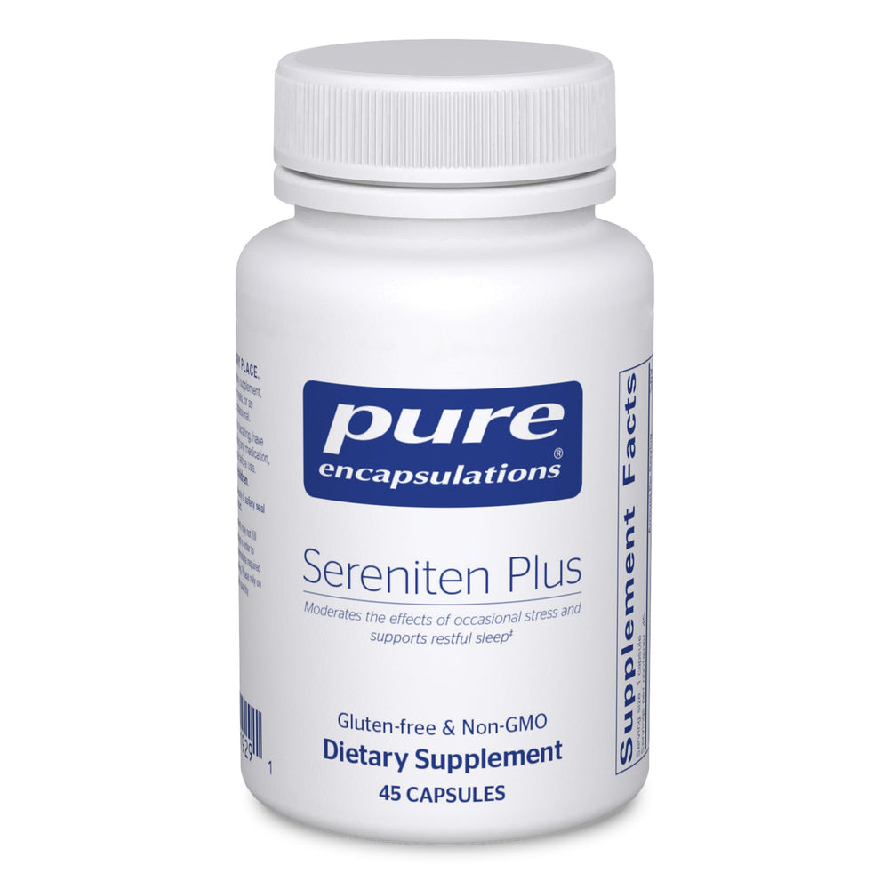Pure Encapsulations Sereniten Plus bottle pour promoting relaxation and immune support.