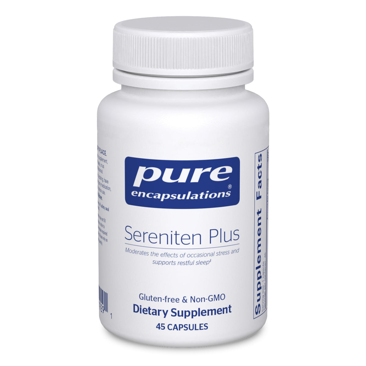 Pure Encapsulations Sereniten Plus bottle pour promoting relaxation and immune support.
