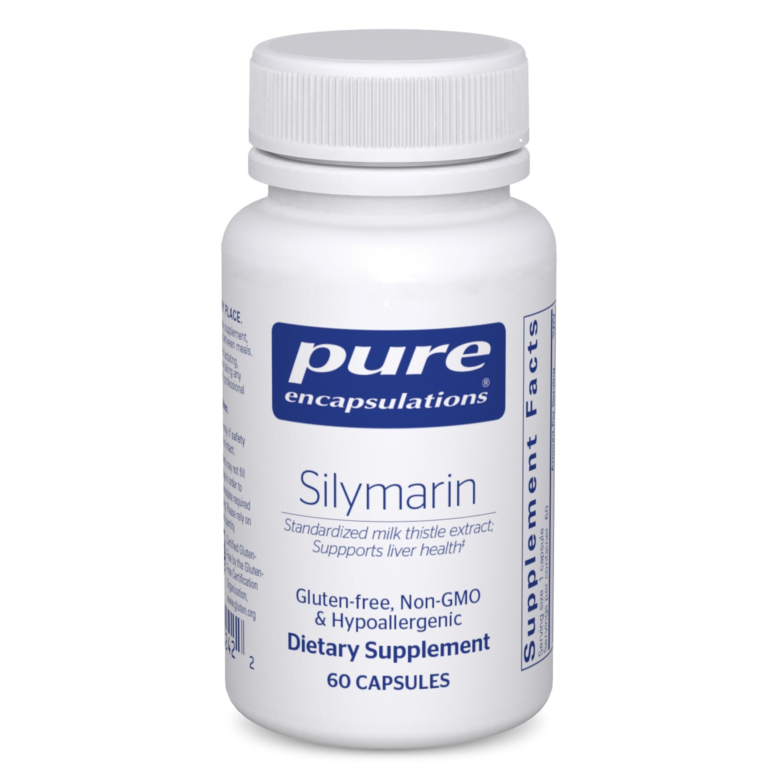 Pure Encapsulations Silymarin 250 mg bottle front view for daily liver support.