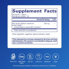 Pure Encapsulations Silymarin label close-up shows vegan, non-GMO ingredients.