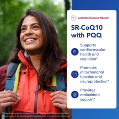 Pure Encapsulations SR-CoQ10 with PQQ label highlighting gluten-free and non-GMO features