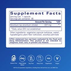 Pure Encapsulations Strontium Citrate bottle label detailing ingredients and purity.