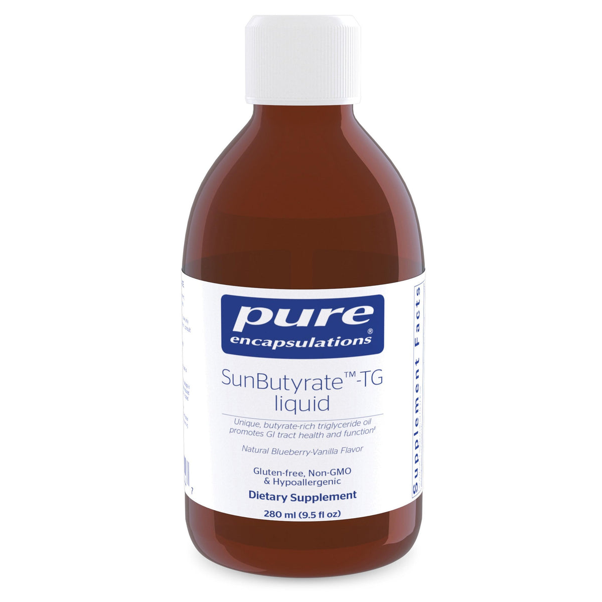 Pure Encapsulations SunButyrate-TG Liquid bottle on counter for daily support