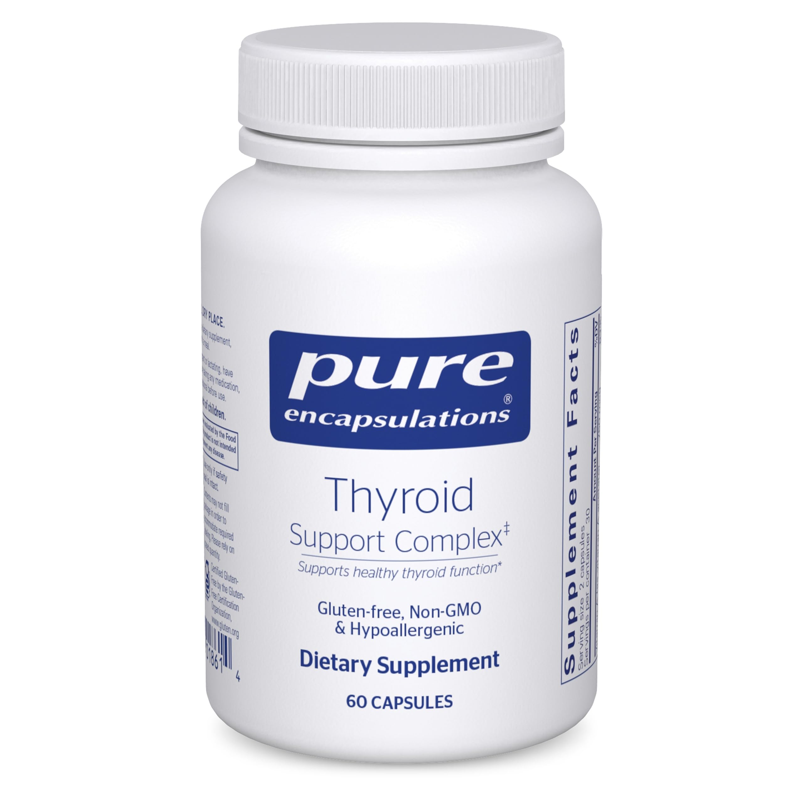 Pure Encapsulations Thyroid Support Complex bottle front view for convenient daily thyroid nourishment.