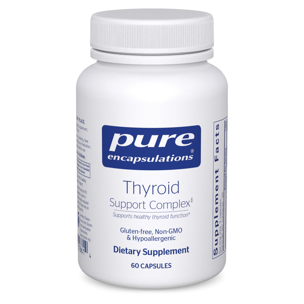 Pure Encapsulations Thyroid Support Complex bottle front view for convenient daily thyroid nourishment.