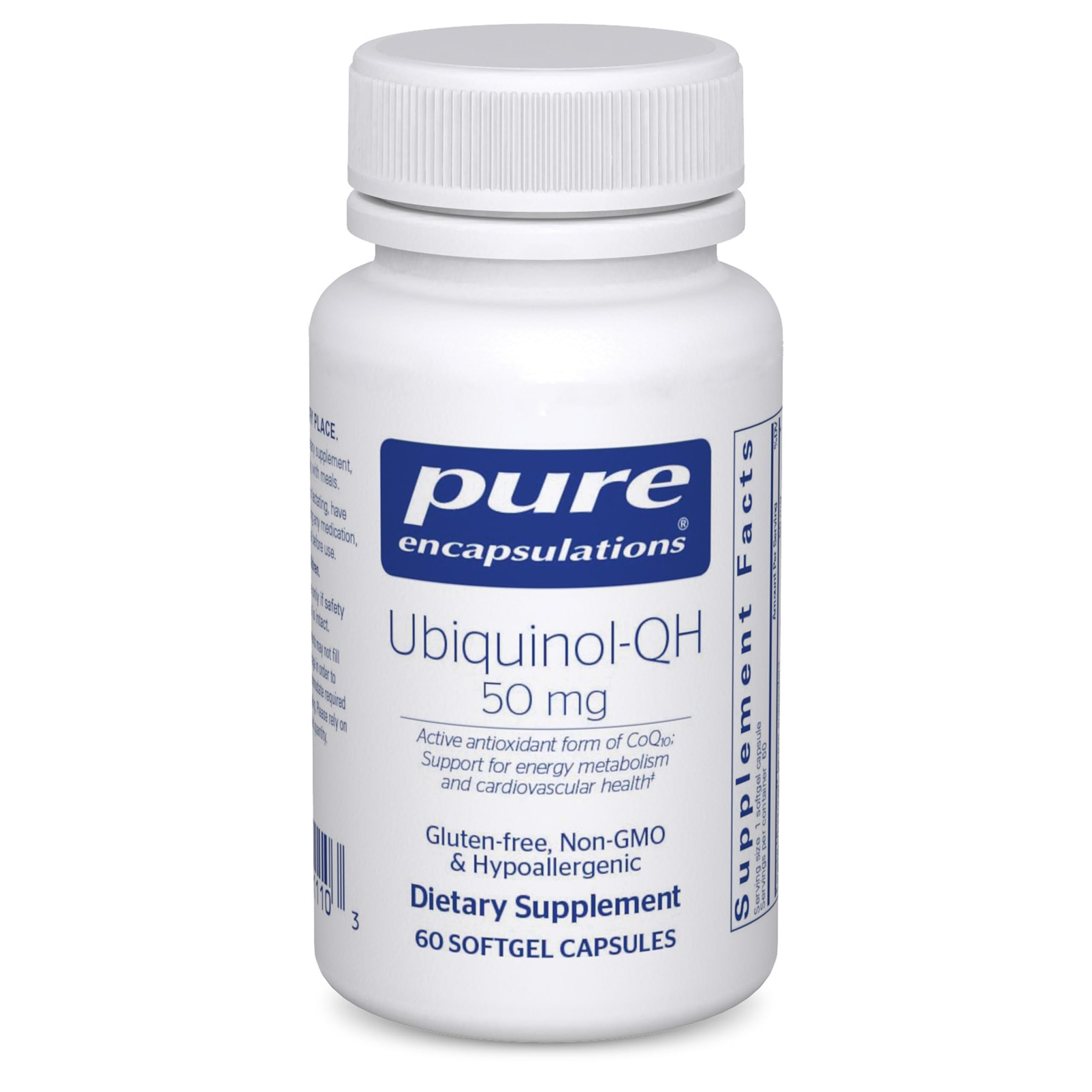 Pure Encapsulations Ubiquinol-QH 50mg bottle shown for immune support and energy