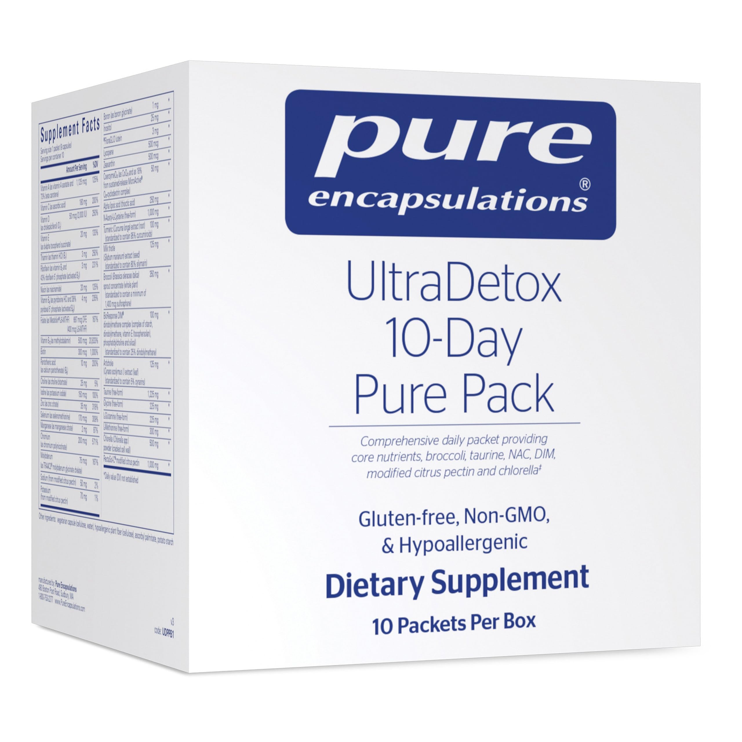 Pure Encapsulations Ultradetox 10-Day Pack bottle front supports daily wellness.