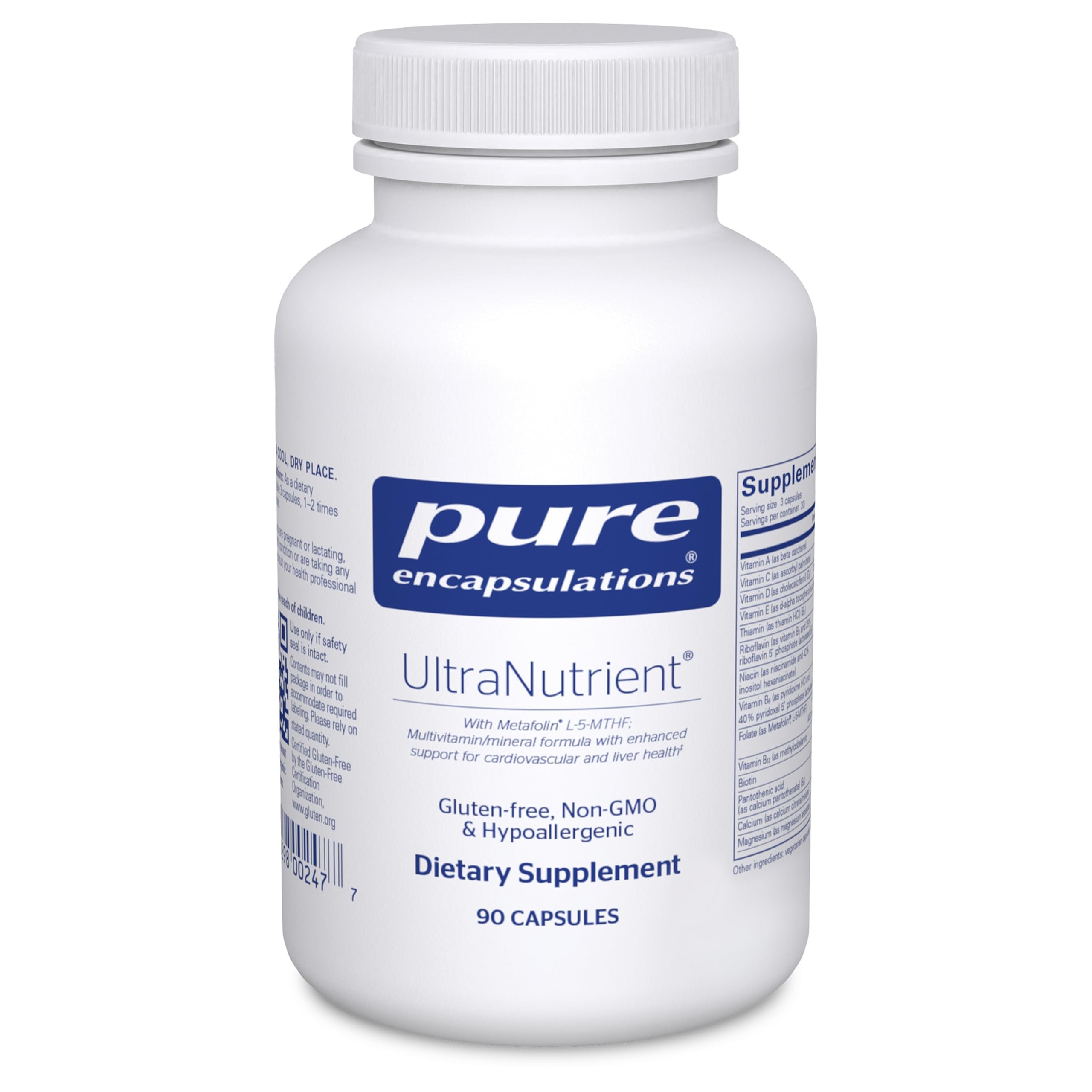 Pure Encapsulations UltraNutrient bottle front supports daily wellness with broad nutrients.