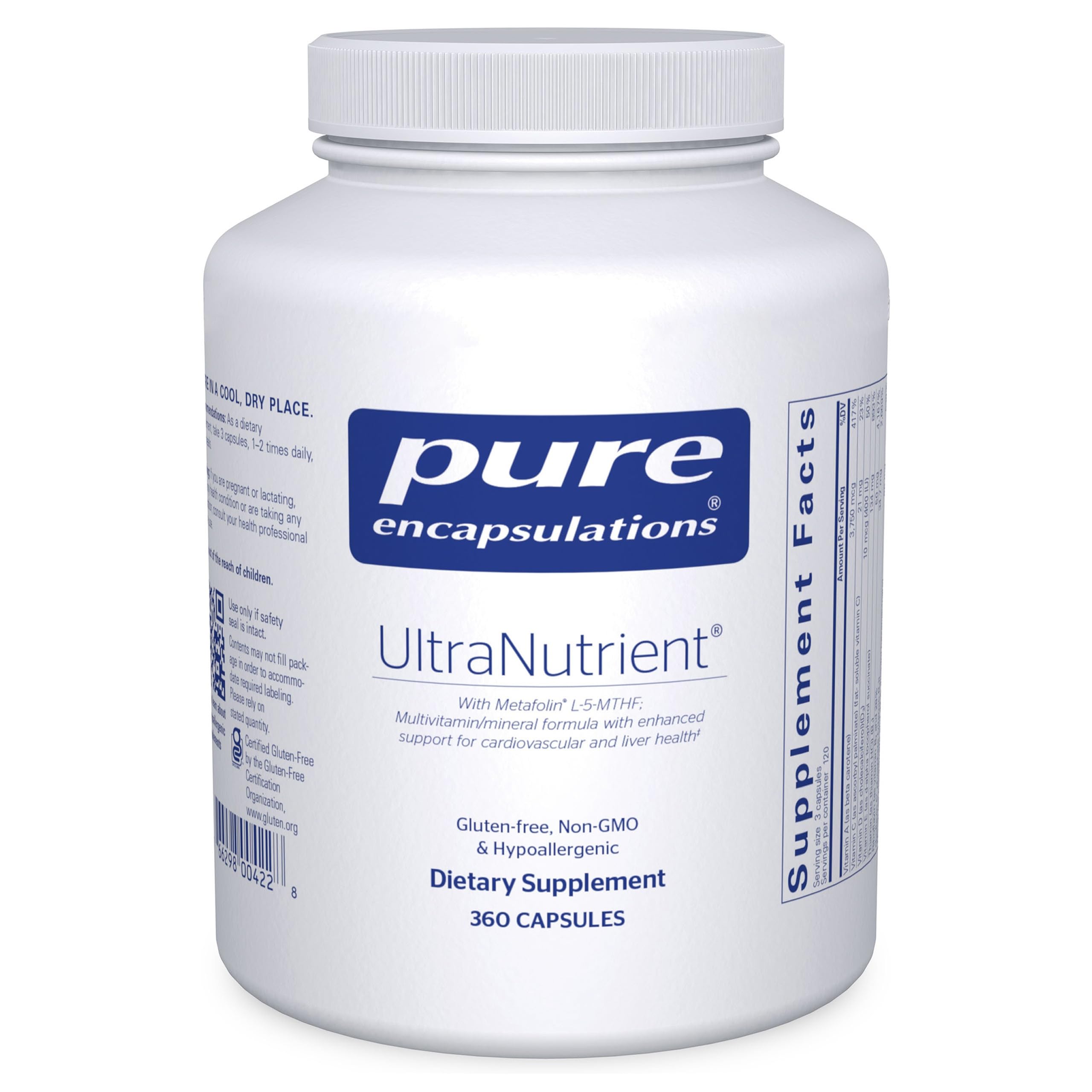 Pure Encapsulations UltraNutrient bottle with capsules for daily antioxidant support