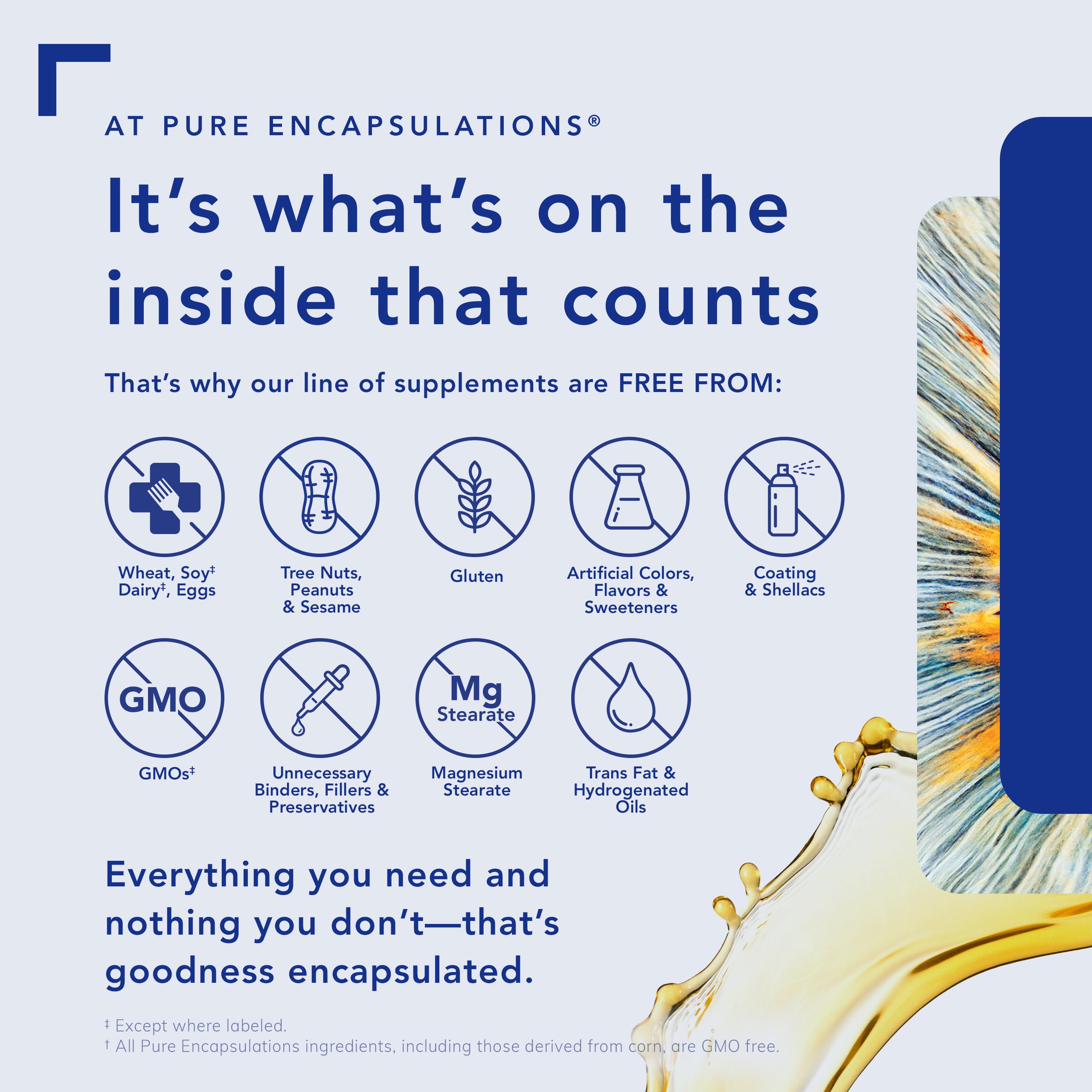 Pure Encapsulations vegan label; clean allergen free formula.