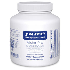 Pure Encapsulations VisionPro bottle labeled with EPA/DHA/GLA for eye support