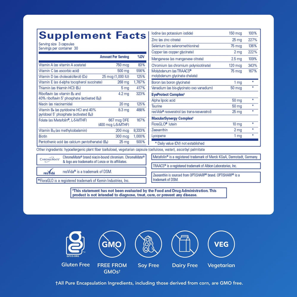 Pure Encapsulations VisionPro Nutrients capsules close-up highlighting lutein and zeaxanthin.