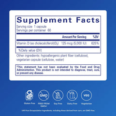 Pure Encapsulations Vitamin D3 capsules pour illustrates easy daily dosing for immune and bone support.