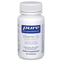 Pure Encapsulations Vitamin D3 bottle showing premium bottle design and dosage details.