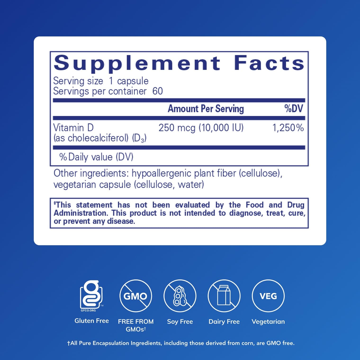 Pure Encapsulations Vitamin D3 capsules close-up, daily immune support.