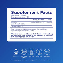 Pure Encapsulations Vitamin D3 capsules closeup showing dosage and quality