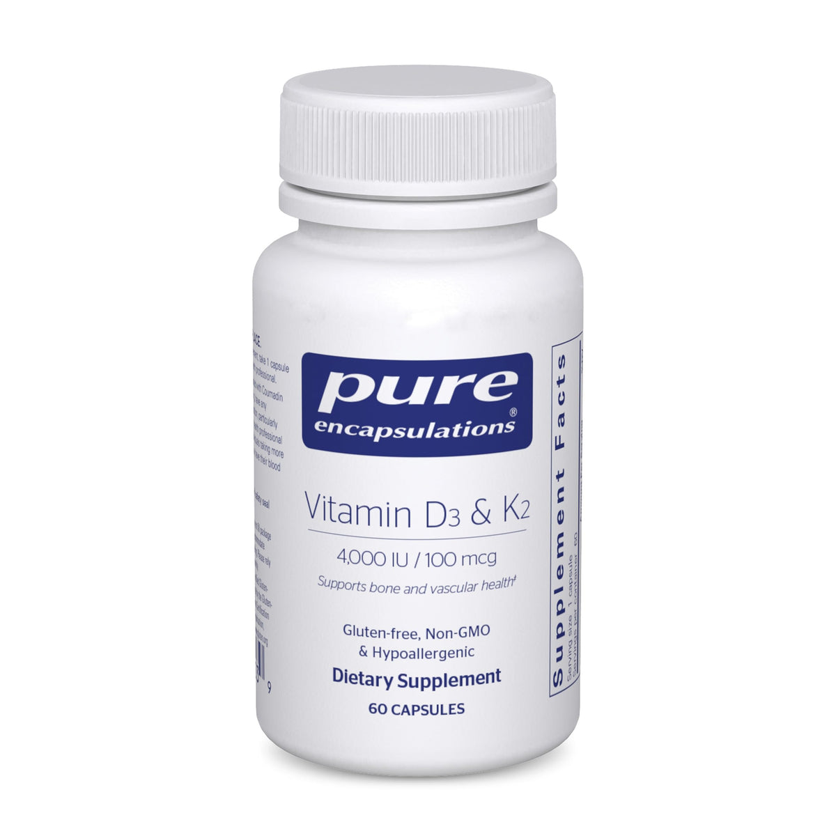 Pure Encapsulations Vitamin D3 & K2 bottle front view emphasizing bone support