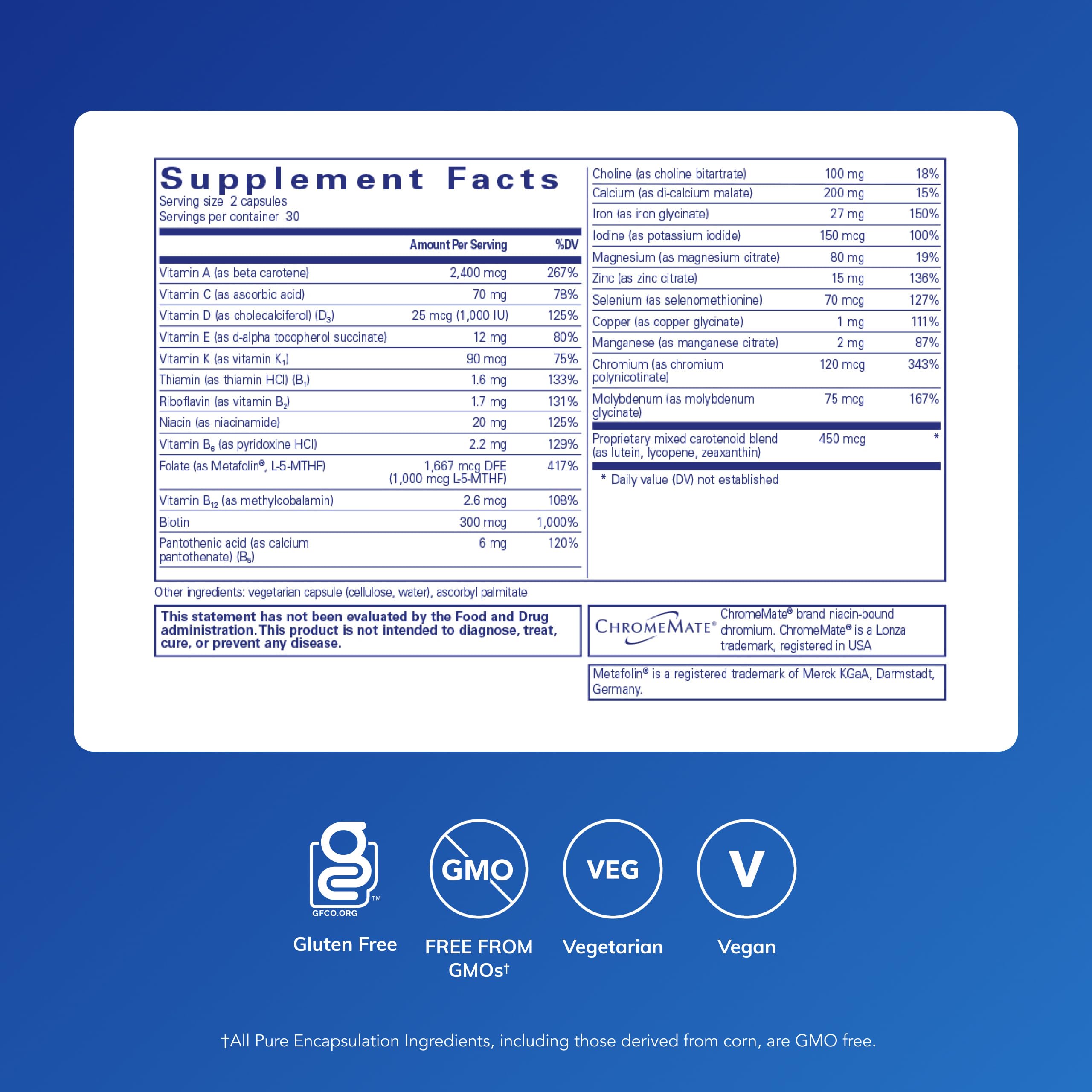 Pure Encapsulations Women’s Nutrients label shows the ingredients clearly for informed use
