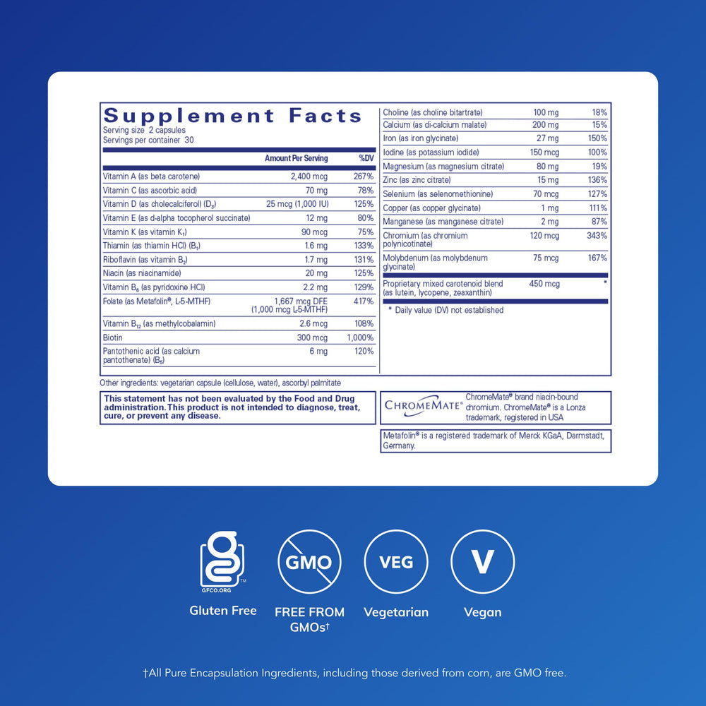 Pure Encapsulations Women’s Nutrients label shows the ingredients clearly for informed use