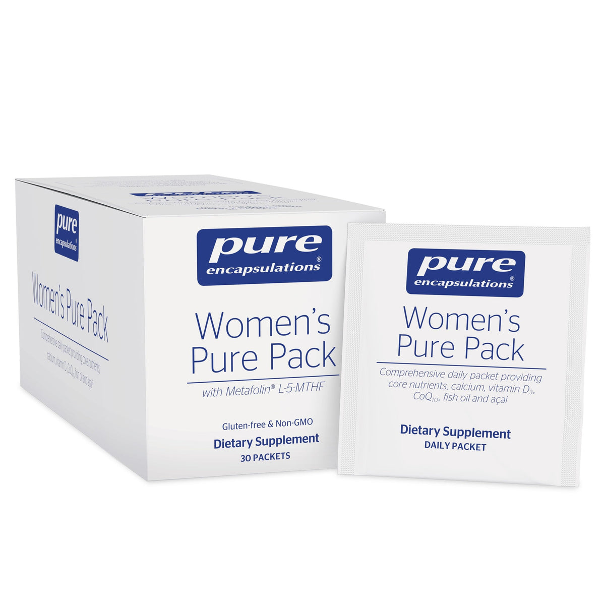 Pure Encapsulations Women's Pure Pack bottle front shows bone-supporting calcium and vitamin D.