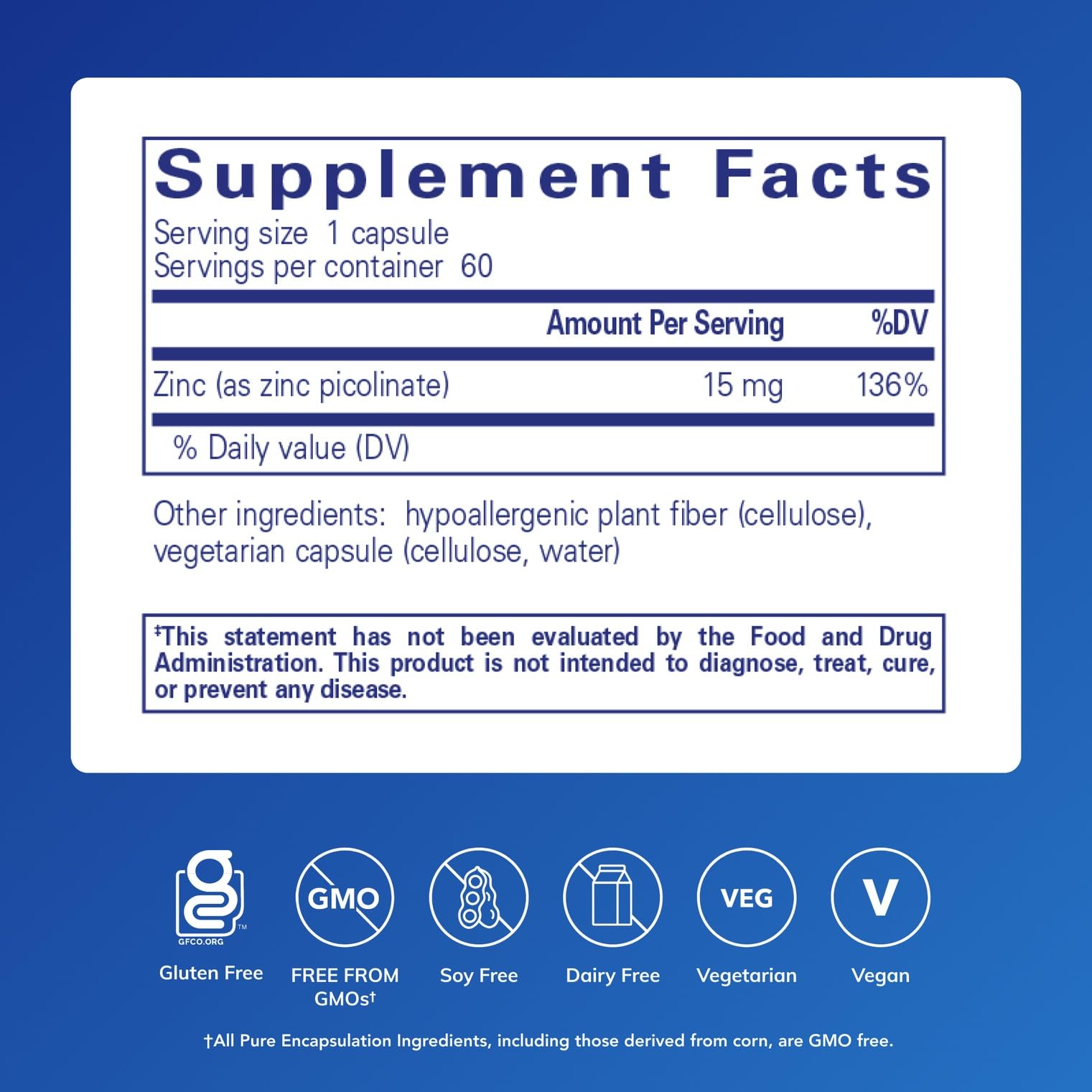 Pure Encapsulations Zinc 15 mg capsules for easy everyday use and wellness.
