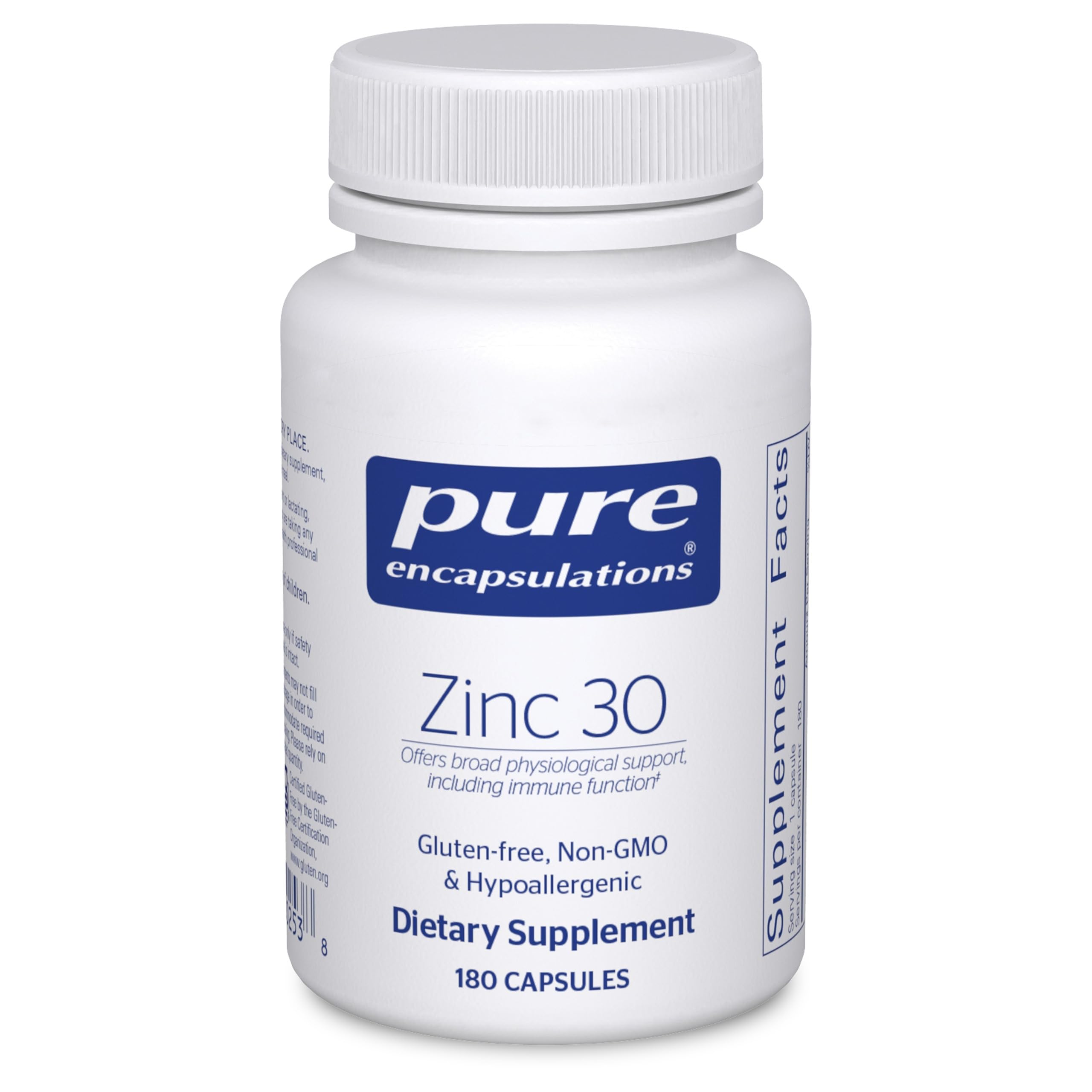 Pure Encapsulations Zinc 30 mg bottle shown for daily immune support