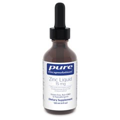 Pure Encapsulations Zinc Liquid bottle highlights hypoallergenic formula for immune support.