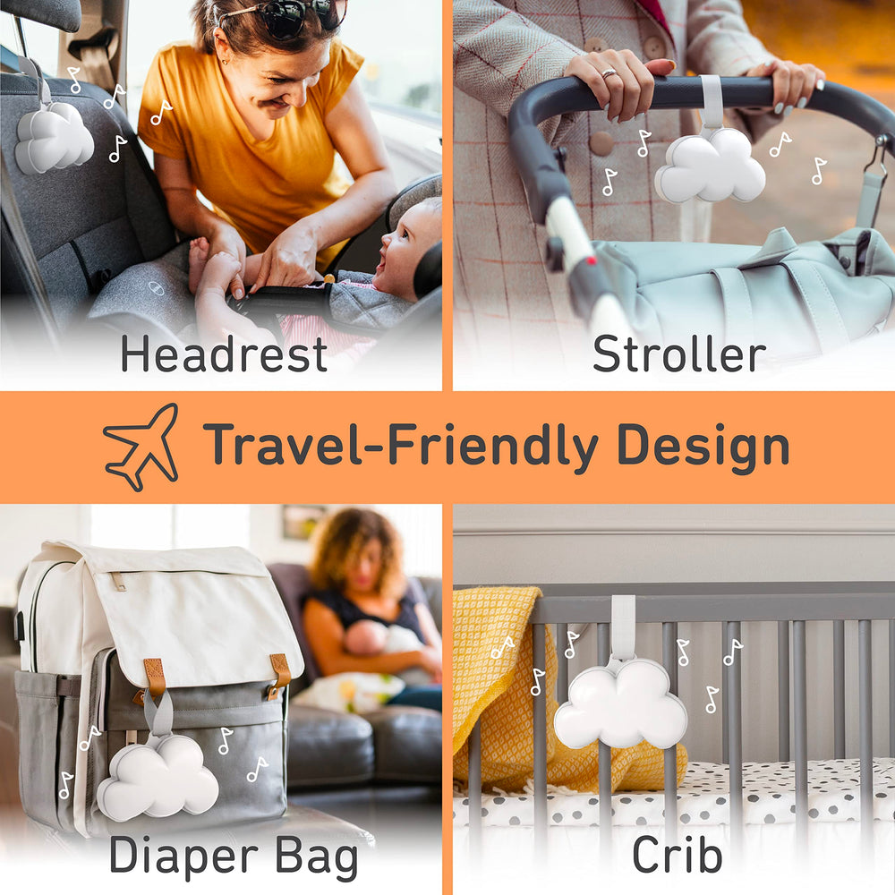 Pure Enrichment PureBaby Cloud detachable strap secures attachment to cribs or strollers