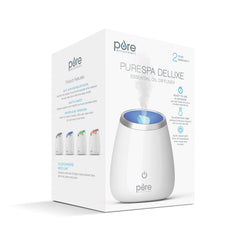 Pure Enrichment PureSpa Deluxe diffuser in use with mist for relaxing rooms up to 250 sq ft.
