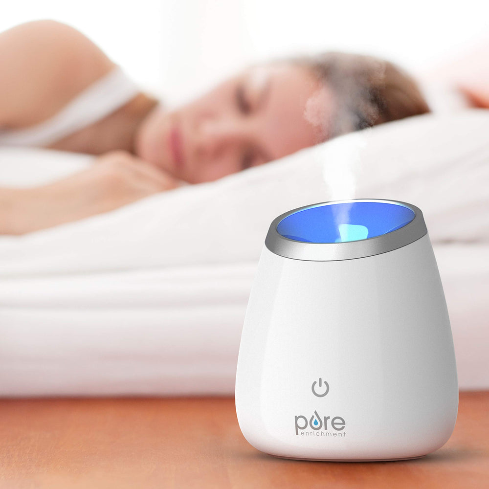 Pure Enrichment PureSpa Deluxe diffuser with LED light for mood-enhancing ambiance.