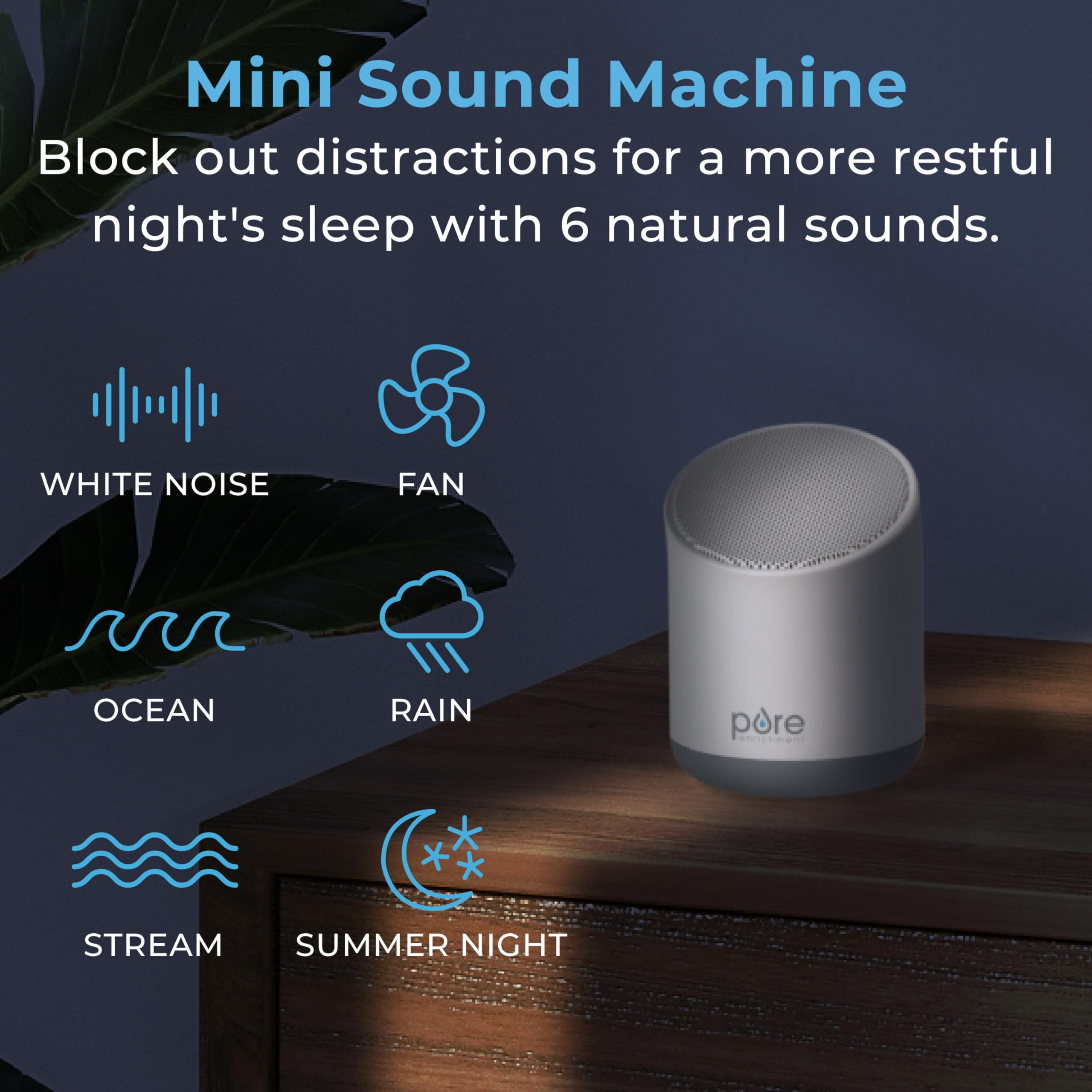Pure Enrichment Wave Mini Travel Sound Machine with Rain sound creates a peaceful study ambiance