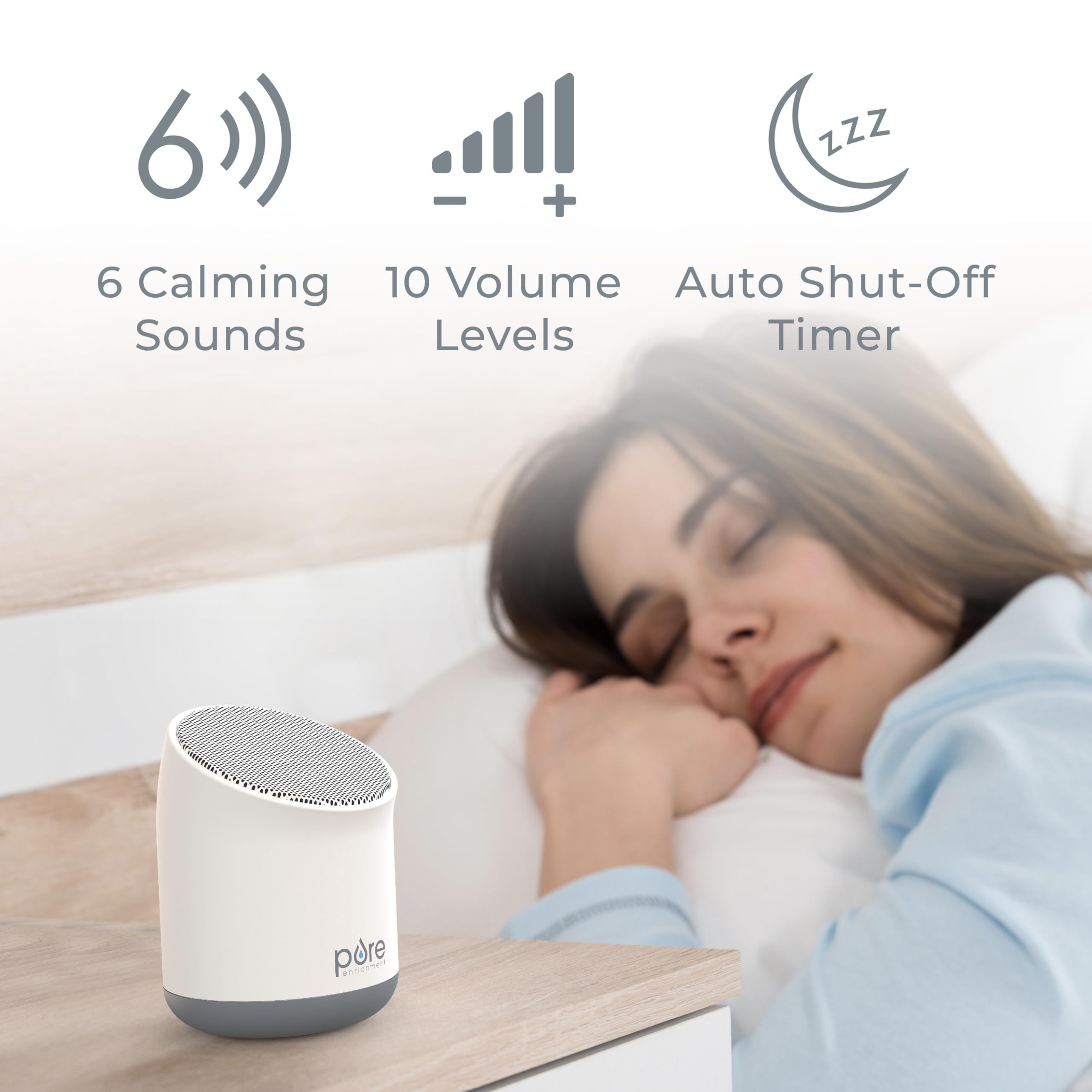Pure Enrichment Wave Mini Travel Sound Machine with Summer Night sound sets relaxing mood on trips