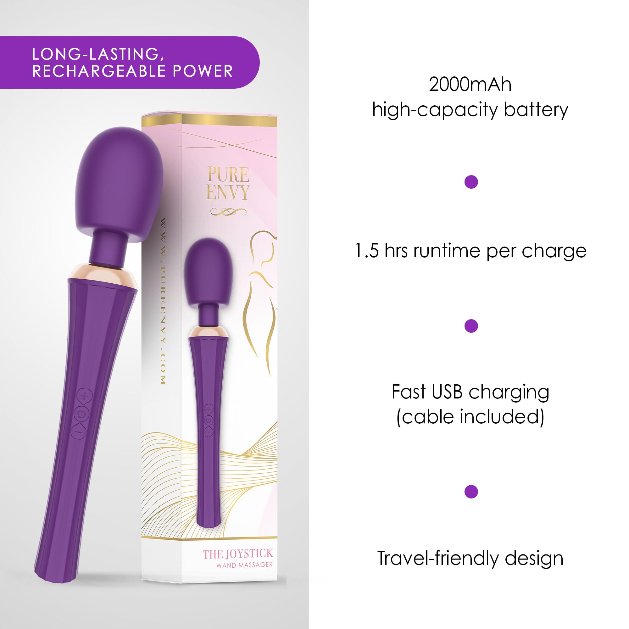 Pure Envy Joystick wand silicone body image shows flexible 360° head for precise positioning.