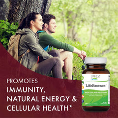 LifeEssence ingredient panel shows digestive enzymes and whole-food base for holistic wellness