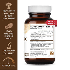 PURE ESSENCE LABS MyPure Lion's Mane capsules closeup highlights premium quality for daily use.