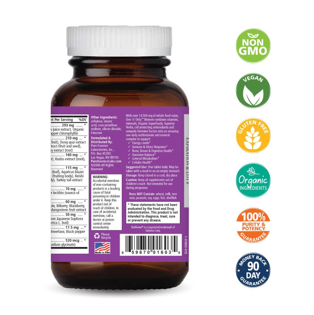 Pure Essence Labs One N Only label closeup highlights vitamin D3 and B12.