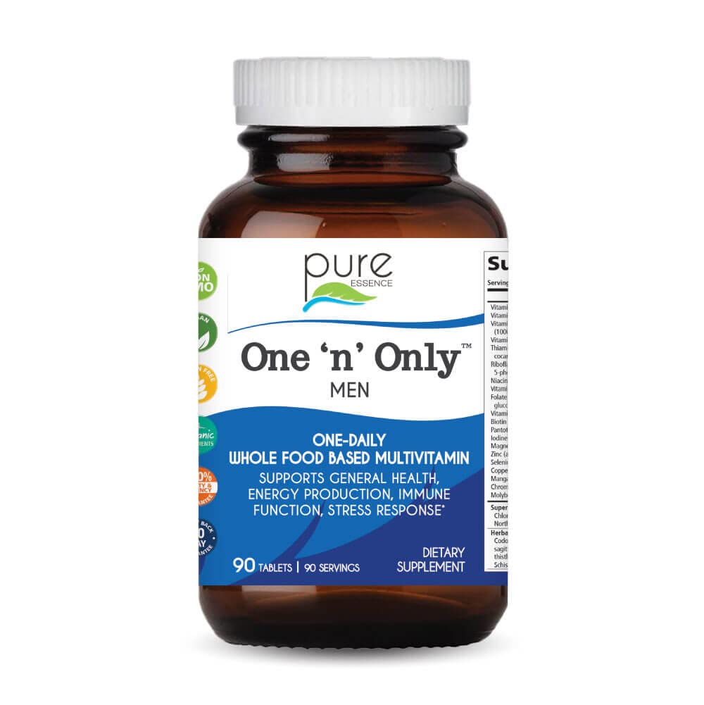 PURE ESSENCE LABS One N Only multivitamin bottle shown for daily male wellness support