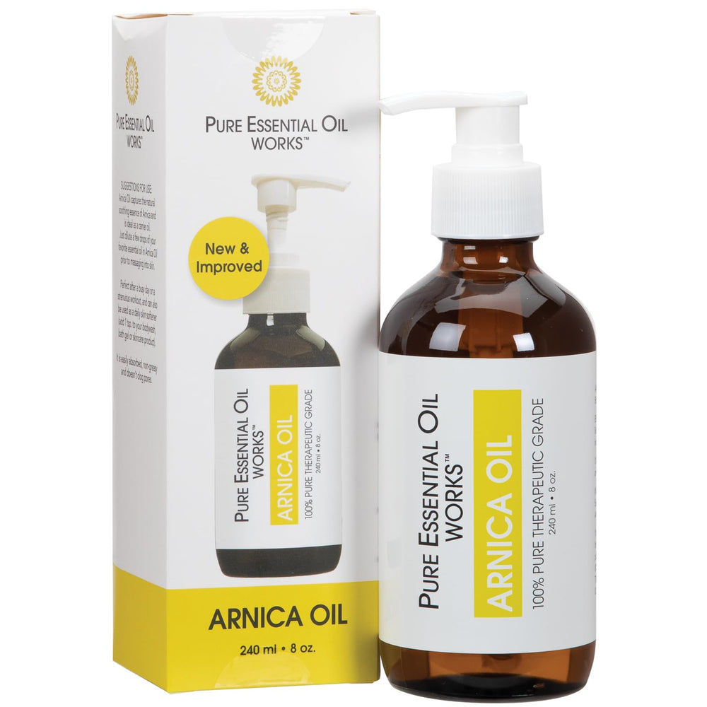 Pure Essential Oil Works Arnica Oil in spa-like post-workout routine.