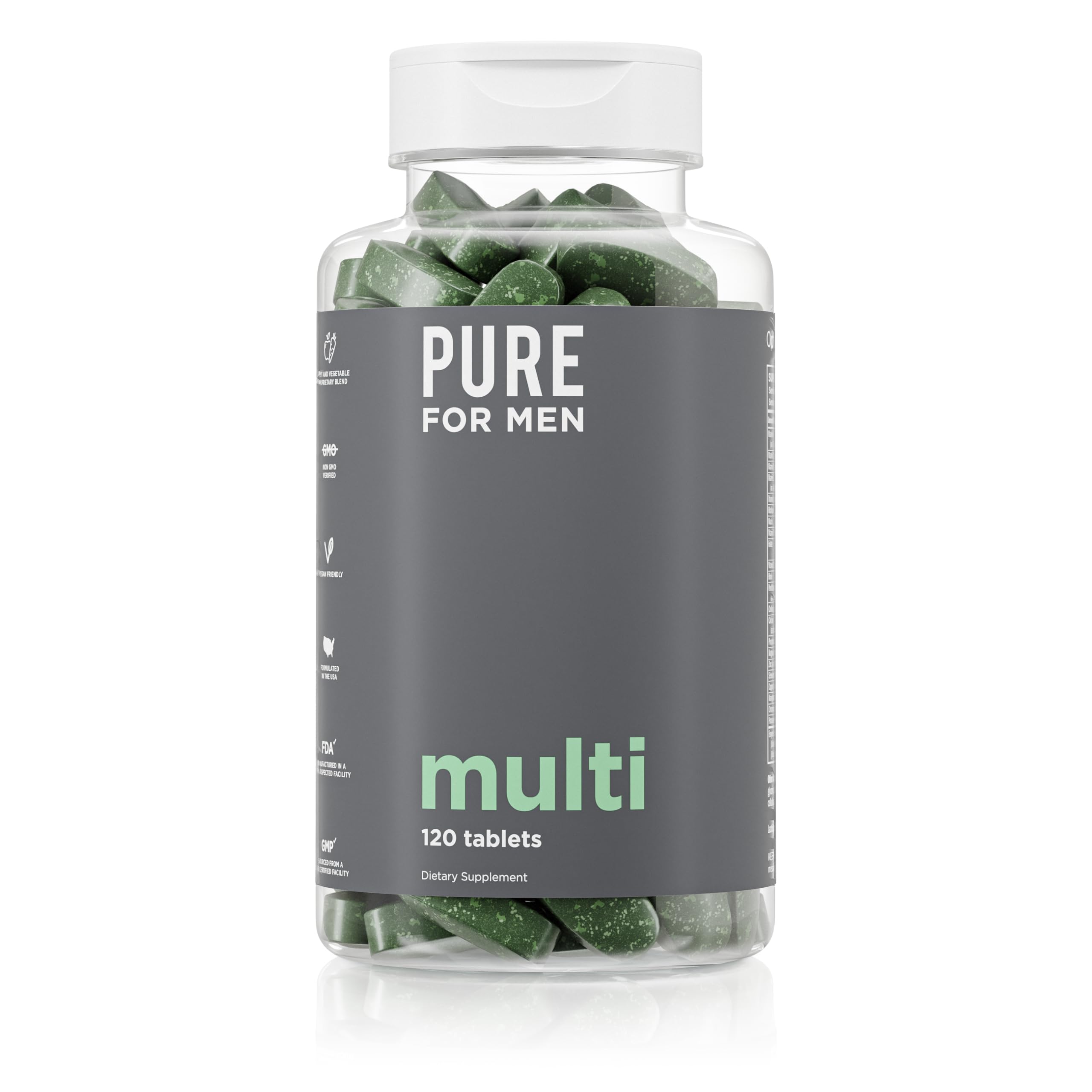 Pure for Men multivitamin bottle front for daily energy support.