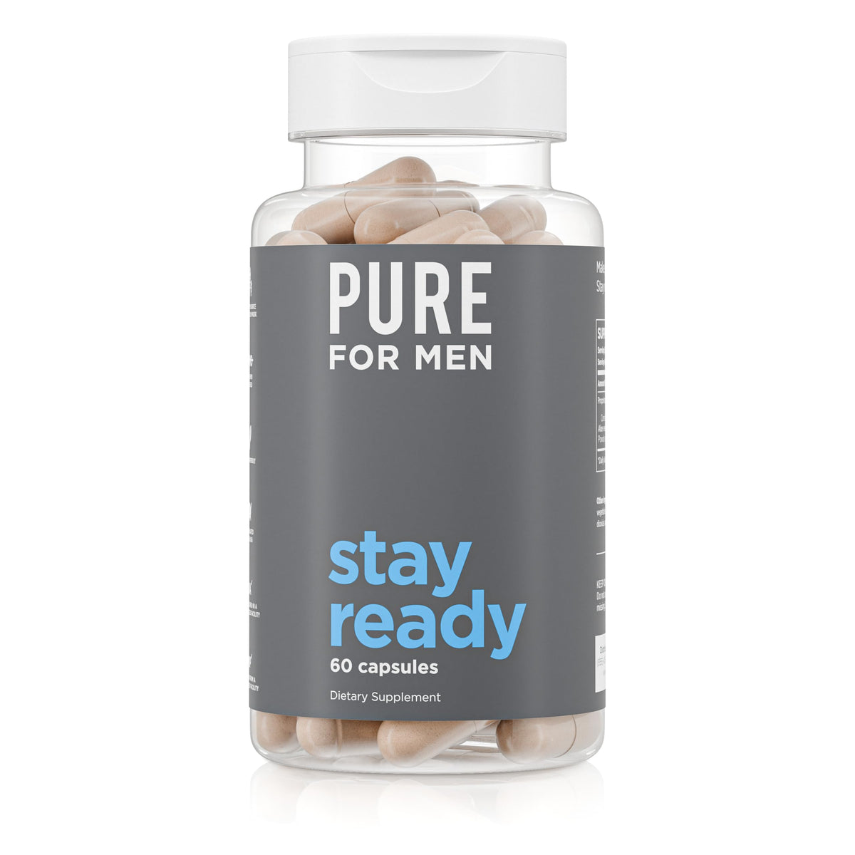 Pure for Men Stay Ready Fiber bottle on counter supports daily digestive routine.