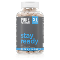 Pure for Men Stay Ready Fiber extra-strength bottle showing plant-based digestive support